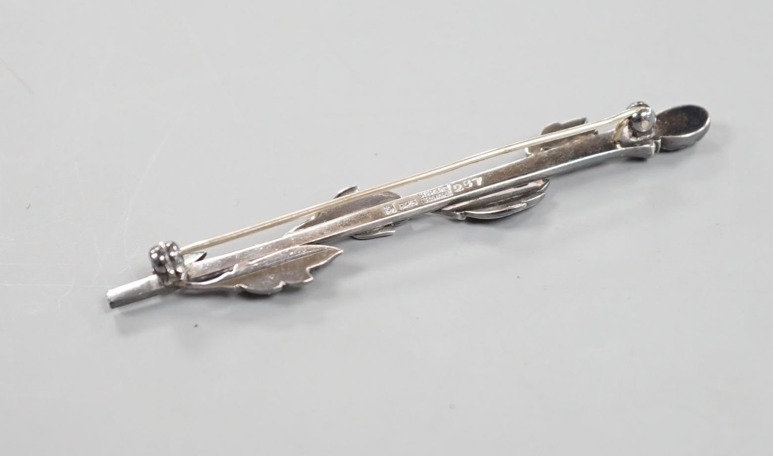 A Georg Jensen sterling foliate bar brooch, no.287, 75mm.